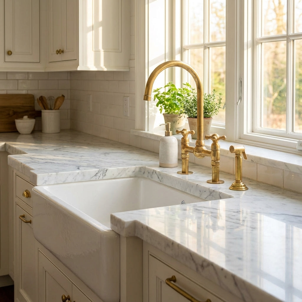 Luxury Unlacquered Brass Bridge Faucet Island Kitchen - Zayian