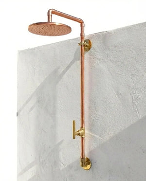 Outdoor Copper Rain Shower System with Single Handle - Wall Mounted Luxury Shower FixtureOutdoor Copper Rain Shower System with Single Handle - Wall Mounted Luxury Shower Fixture