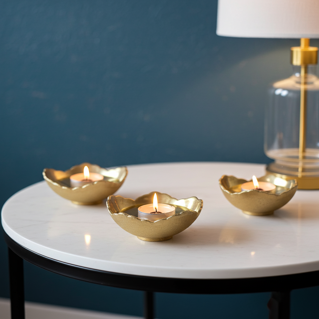 Set of 3 Solid Brass Tealight Holders - Unlacquered Candle Bowls for Home DécorSet of 3 Solid Brass Tealight Holders - Handmade Candle Bowls