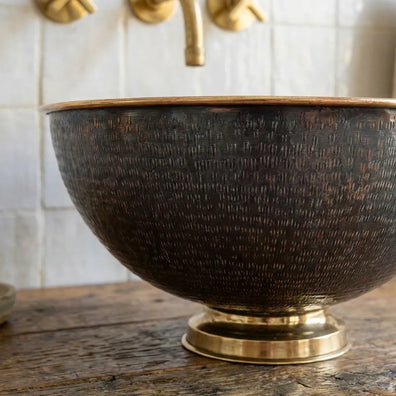 Handmade Vanity Basin Round Sink - Black Brass Bathroom Vessel SinkBlack Brass Bathroom Vessel Sink - Handmade Round Vanity Sink