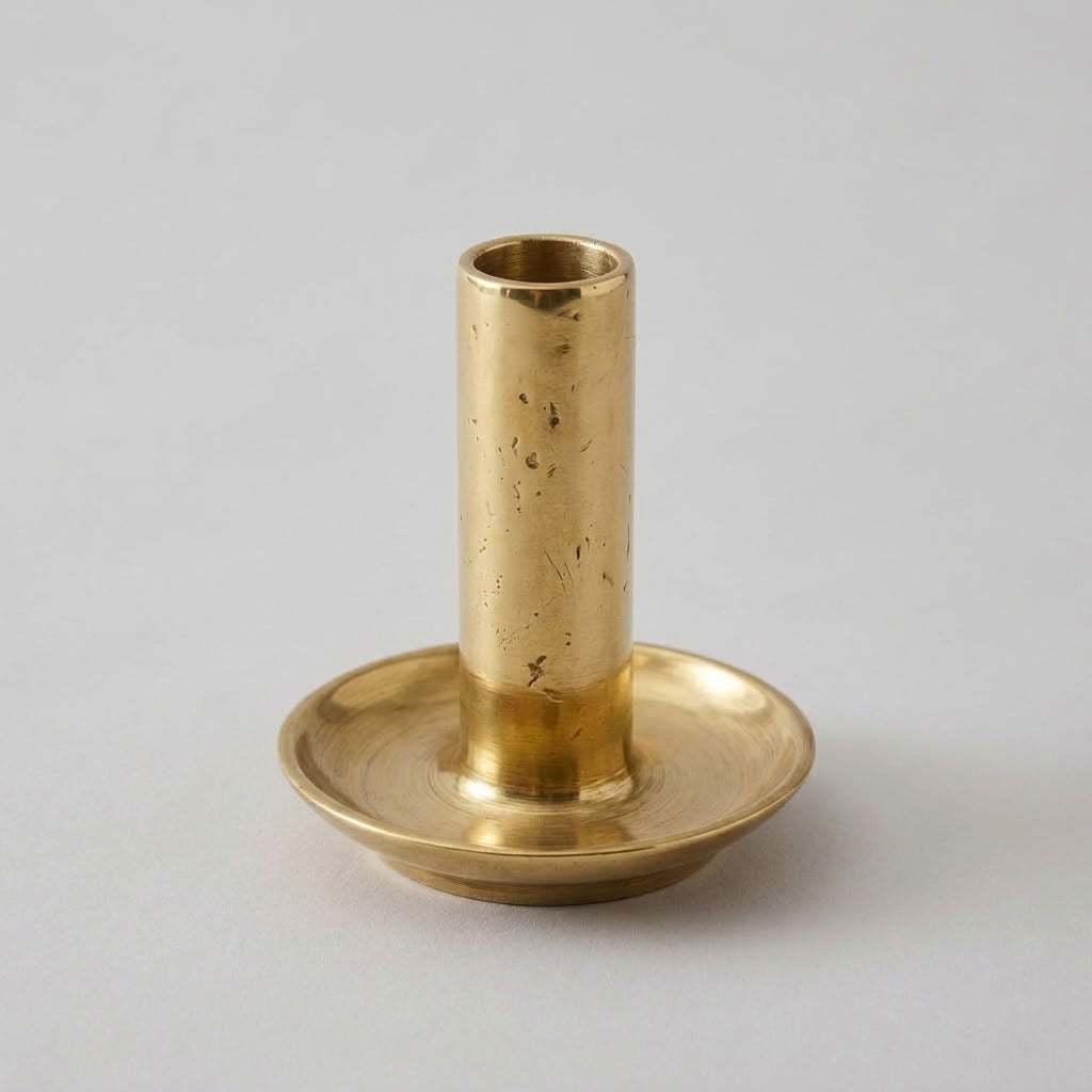 Solid Brass Dish-Base Taper Candle Holder