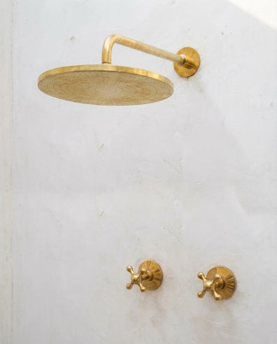 Solid Unlacquered Brass Shower Set with Handles & Rough-In ValveSolid Unlacquered Brass Shower Set with Handles & Rough-In Valve