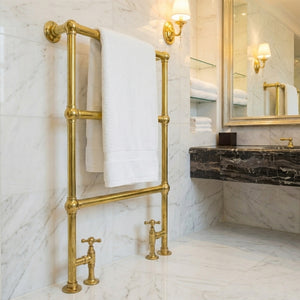 Unlacquered Brass Vertical Traditional Towel Rail Radiator - Zayian