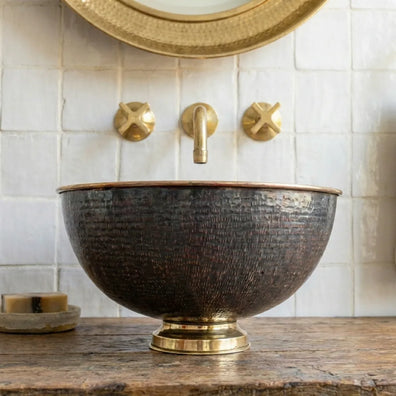 Handmade Vanity Basin Round Sink - Black Brass Bathroom Vessel SinkBlack Brass Bathroom Vessel Sink - Handmade Round Vanity Sink