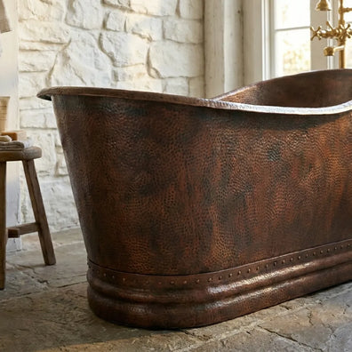 Vintage Hammered Copper Freestanding Bathtub - Rustic Farmhouse Soaking TubVintage Hammered Copper Freestanding Bathtub 