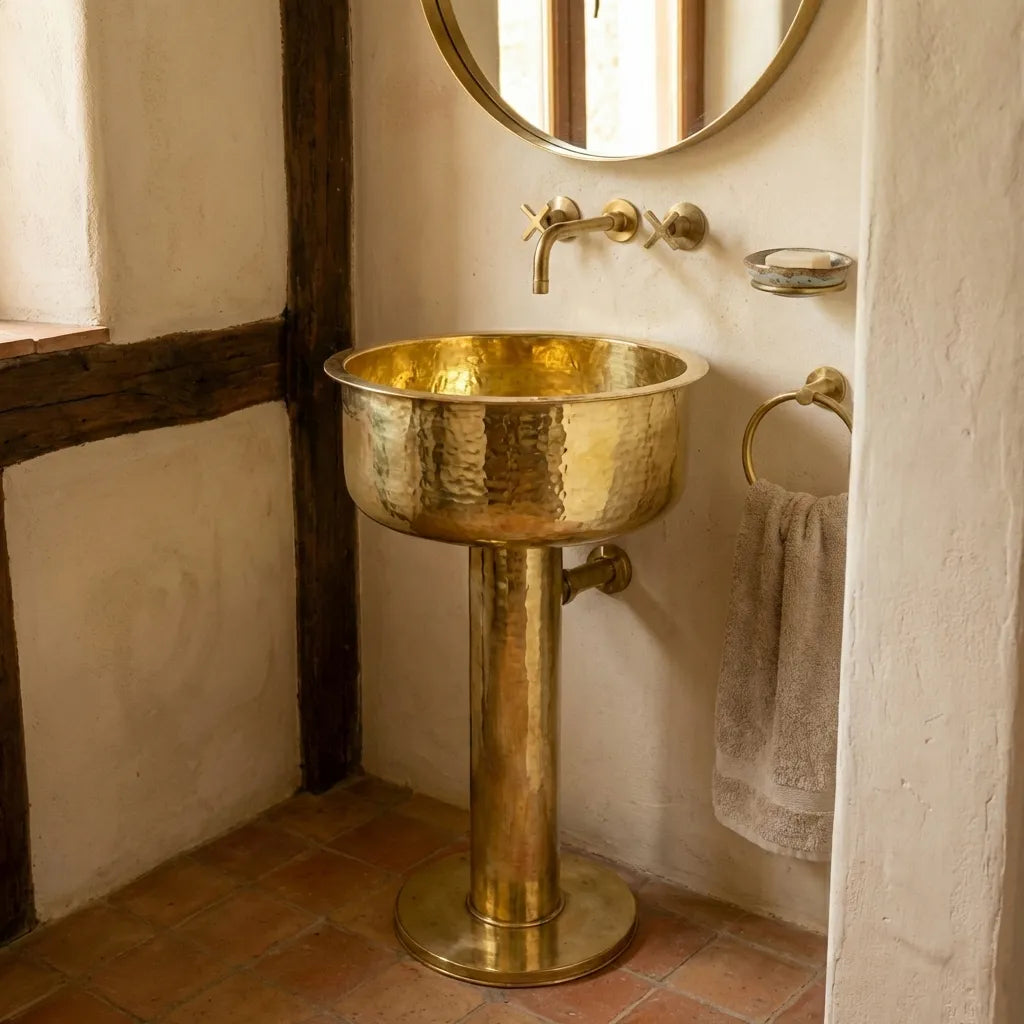 round brass pedestal sink

hammered brass pedestal sink

unlacquered brass pedestal sink

brass pedestal bathroom sink