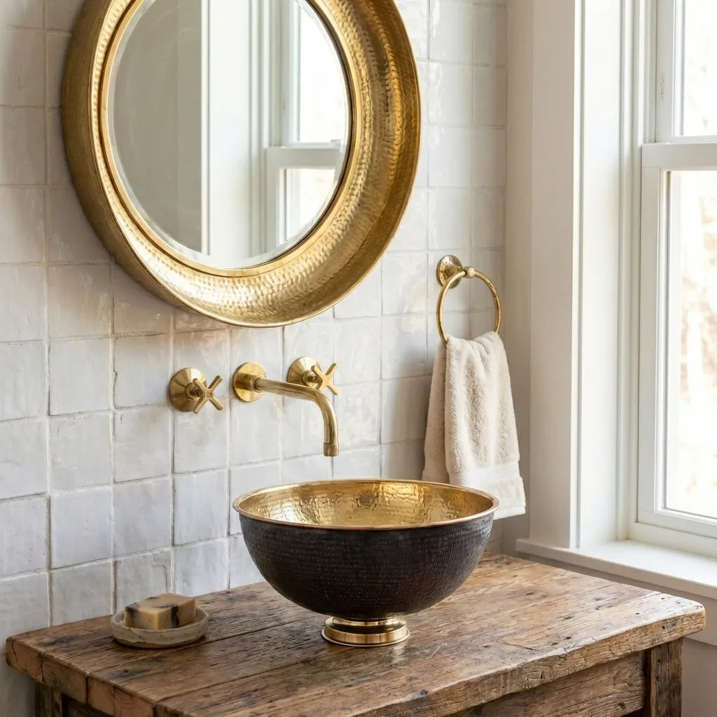 Handmade Vanity Basin Round Sink – Black Brass Bathroom Vessel Sink