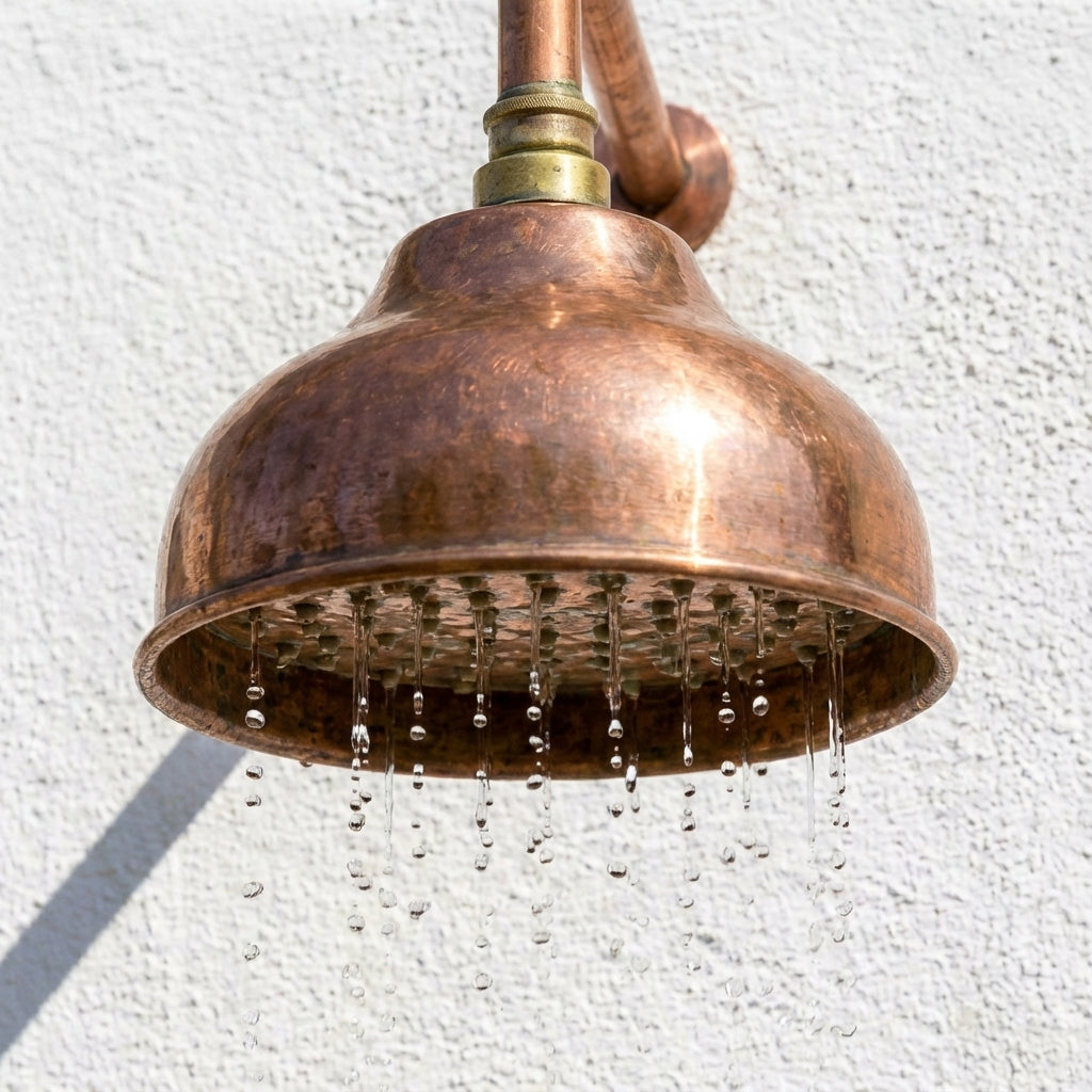 Handmade Solid Copper Rain Shower Head – Unlacquered Round Design - Zayian