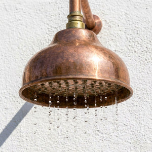 Handmade Solid Copper Rain Shower Head – Unlacquered Round Design - Zayian