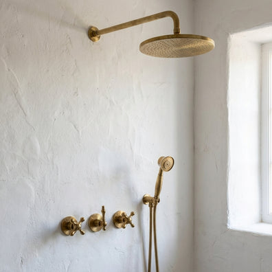 Unlacquered Brass Exposed Shower Set with Handheld Unlacquered Brass Exposed Shower Set with Handheld 