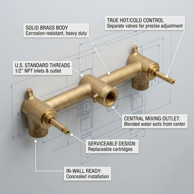 Unlacquered Brass Wall Mounted Bathroom Faucet with Cross HandlesUnlacquered Brass Wall Mounted Bathroom Faucet | 5 Years Warranty