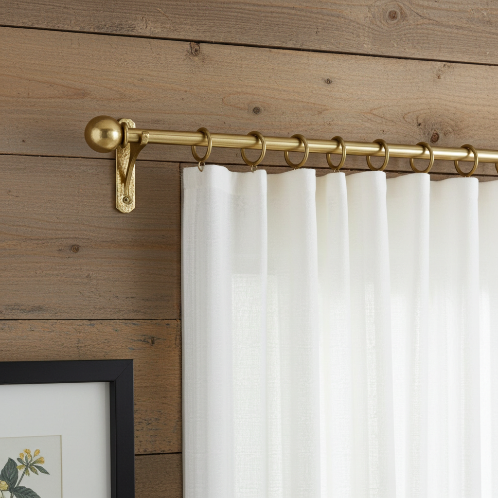 Handmade Unlacquered Brass Curtain Rod – Solid Brass Window Rod with Rings & Ball Finials - Zayian