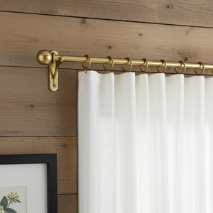 Handmade Unlacquered Brass Curtain Rod – Solid Brass Window Rod with Rings & Ball Finials - Zayian