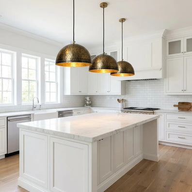 Handcrafted Hammered Brass Dome Pendant Light - Antique Aged Ceiling Lamp Kitchen IslandHandcrafted Hammered Brass Pendant Light - Antique Dome Ceiling Lamp for Kitchen Island & Dining Room