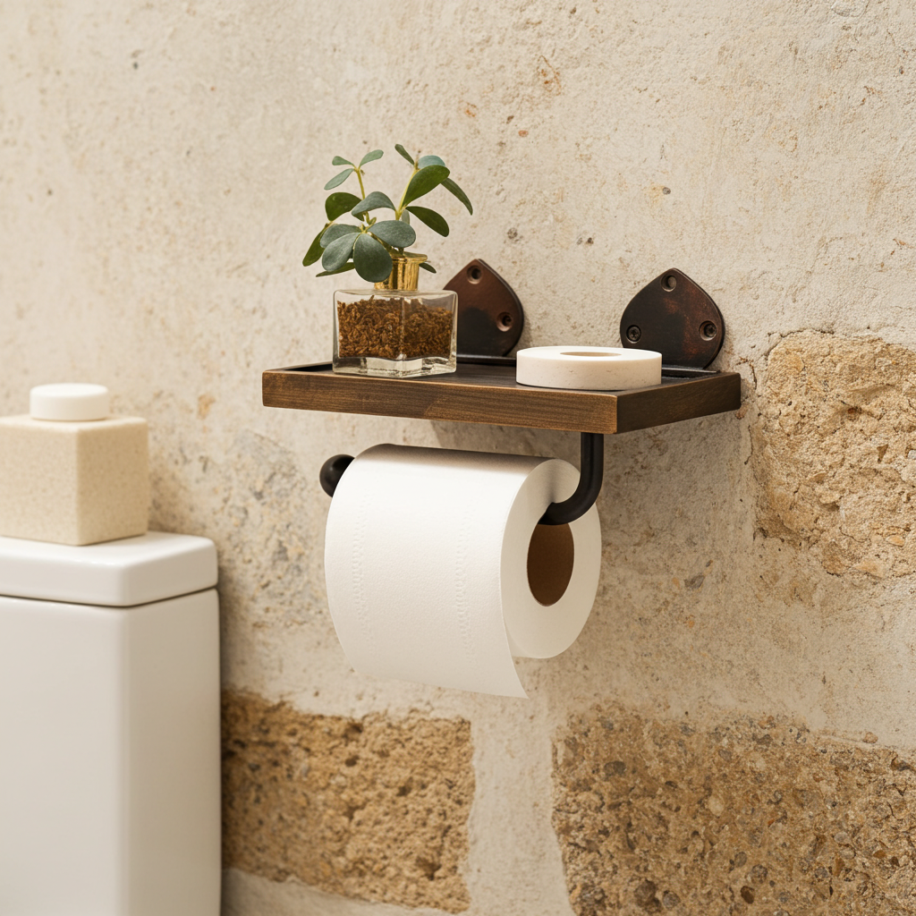 Handmade Aged Copper Toilet Paper Holder with Shelf – Rustic Wall Mounted Bathroom Hardware - Zayian