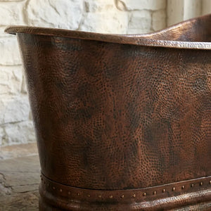 Vintage Hammered Copper Freestanding Bathtub - Rustic Farmhouse Soaking TubVintage Hammered Copper Freestanding Bathtub 