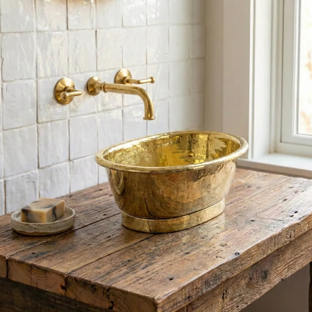Brass Bathroom Wash Basin- Hand-Hammered Vessel Sink Tub.