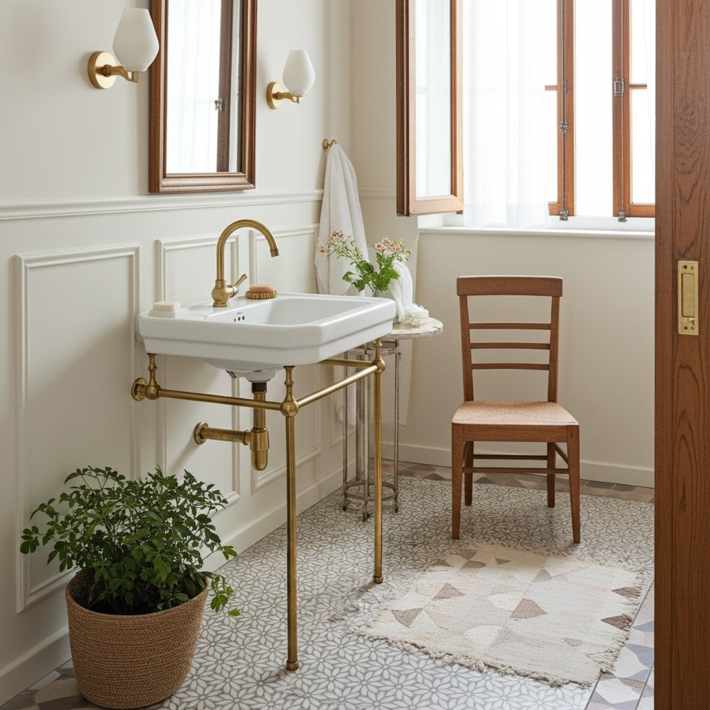 Unlacquered Brass Console Vanity Legs – Handmade Bathroom Sink Stand - Zayian