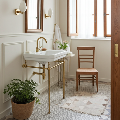 Unlacquered Brass Console Vanity Legs - Handmade Bathroom Sink StandUnlacquered Brass Console Vanity - Handmade Sink Stand Frame