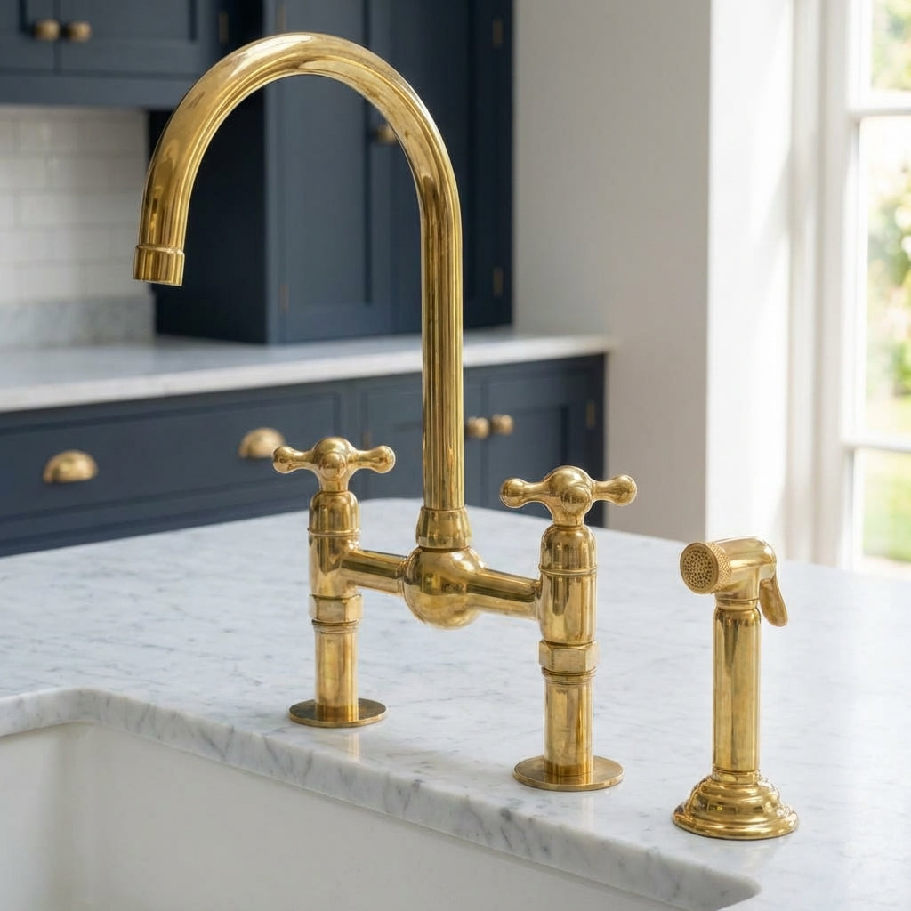 Luxury Unlacquered Brass Bridge Faucet Island Kitchen - Zayian