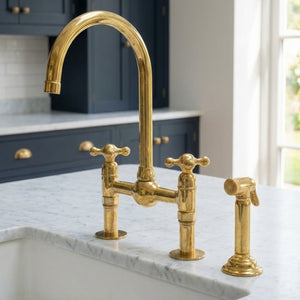 Luxury Unlacquered Brass Bridge Faucet Island Kitchen - Zayian