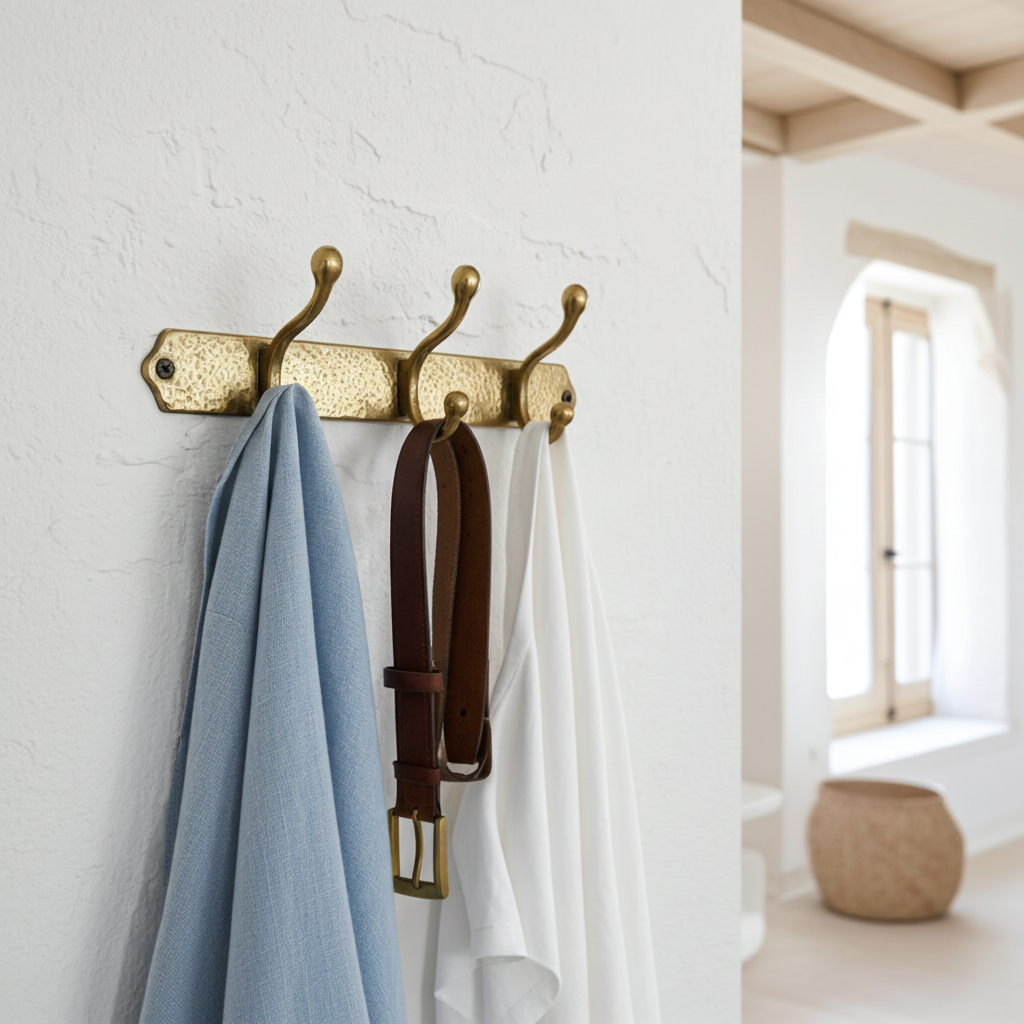 Hammered Solid Brass Wall Hooks – Handmade Unlacquered Coat Rack - Zayian