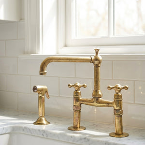 Old-World Unlacquered Brass Bridge Faucet With Traditional Design - Zayian