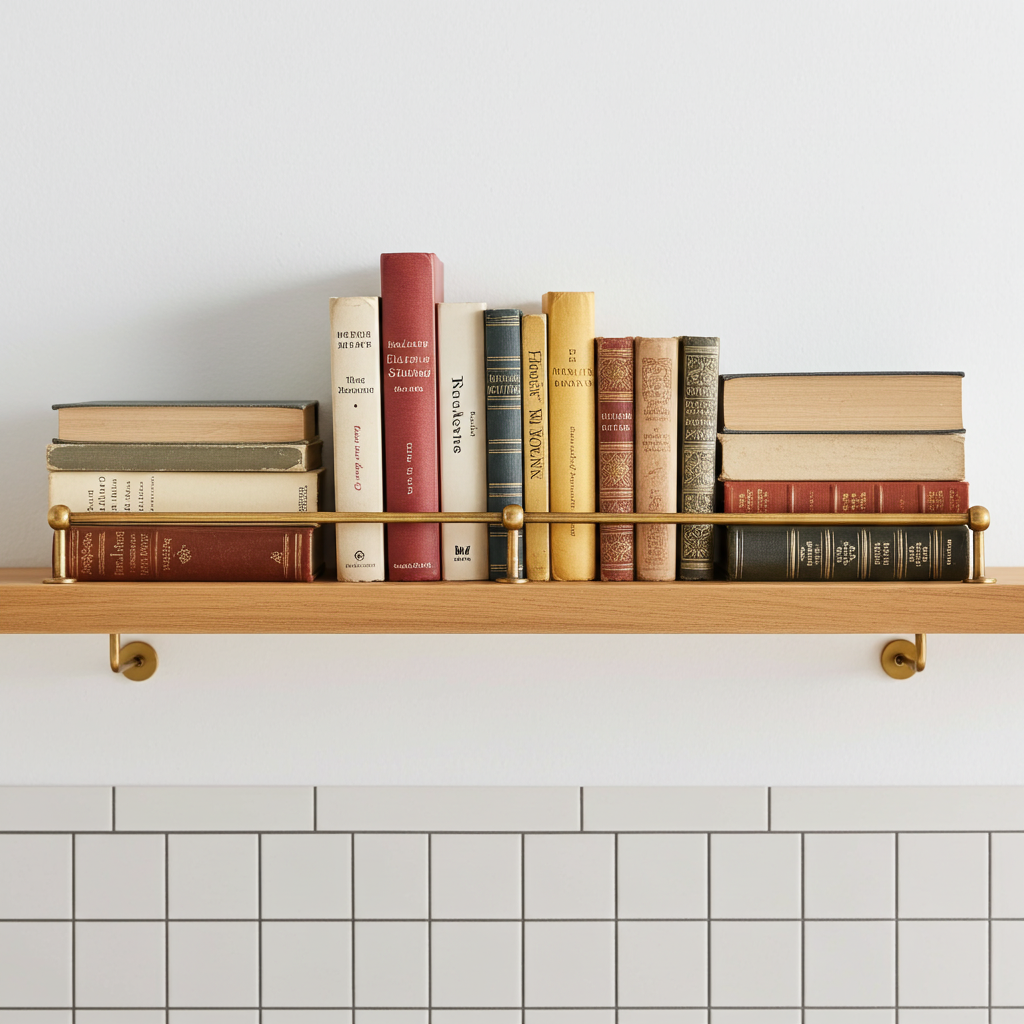 Unlacquered Brass Gallery Rail Shelf – Vintage Wall Shelf with Solid Brass Rod - Zayian