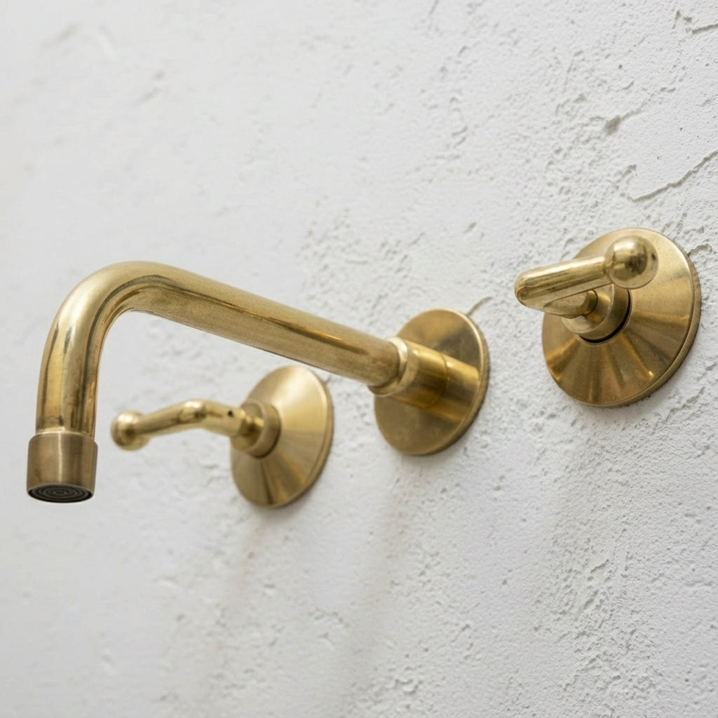 Unlacquered Brass 3-Hole Wall Mounted Bathroom Sink Faucet - Zayian