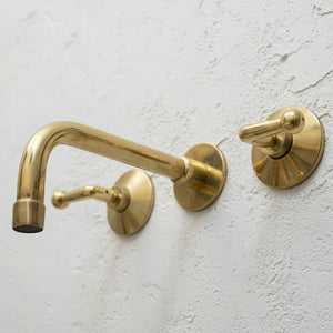 Unlacquered Brass 3-Hole Wall Mounted Bathroom Sink Faucet - Zayian