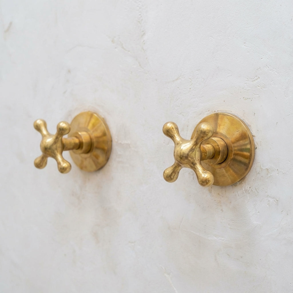 Solid Unlacquered Brass Shower Set with Handles & Rough-In Valve