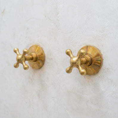 Solid Unlacquered Brass Shower Set with Handles & Rough-In ValveSolid Unlacquered Brass Shower Set with Handles & Rough-In Valve