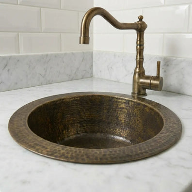 Hammered Antique Brass Bar Sink - Solid Round Drop-In Prep Sink with Aged Patina FinishHammered Antique Brass Bar Sink ,Satisfied or Refunded