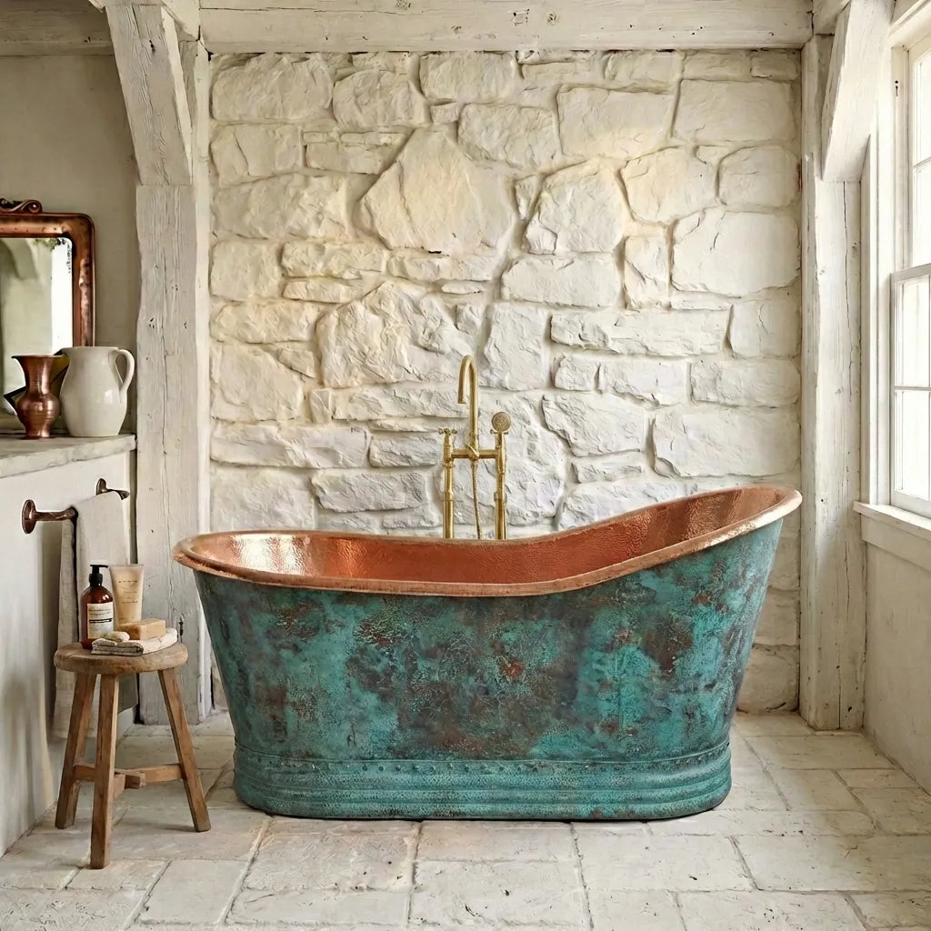 Handmade Verdigris Copper Clawfoot Bathtub - Luxury Freestanding Copper Soaking TubHandmade Copper Clawfoot Bathtub - Verdigris Freestanding Luxury Tub