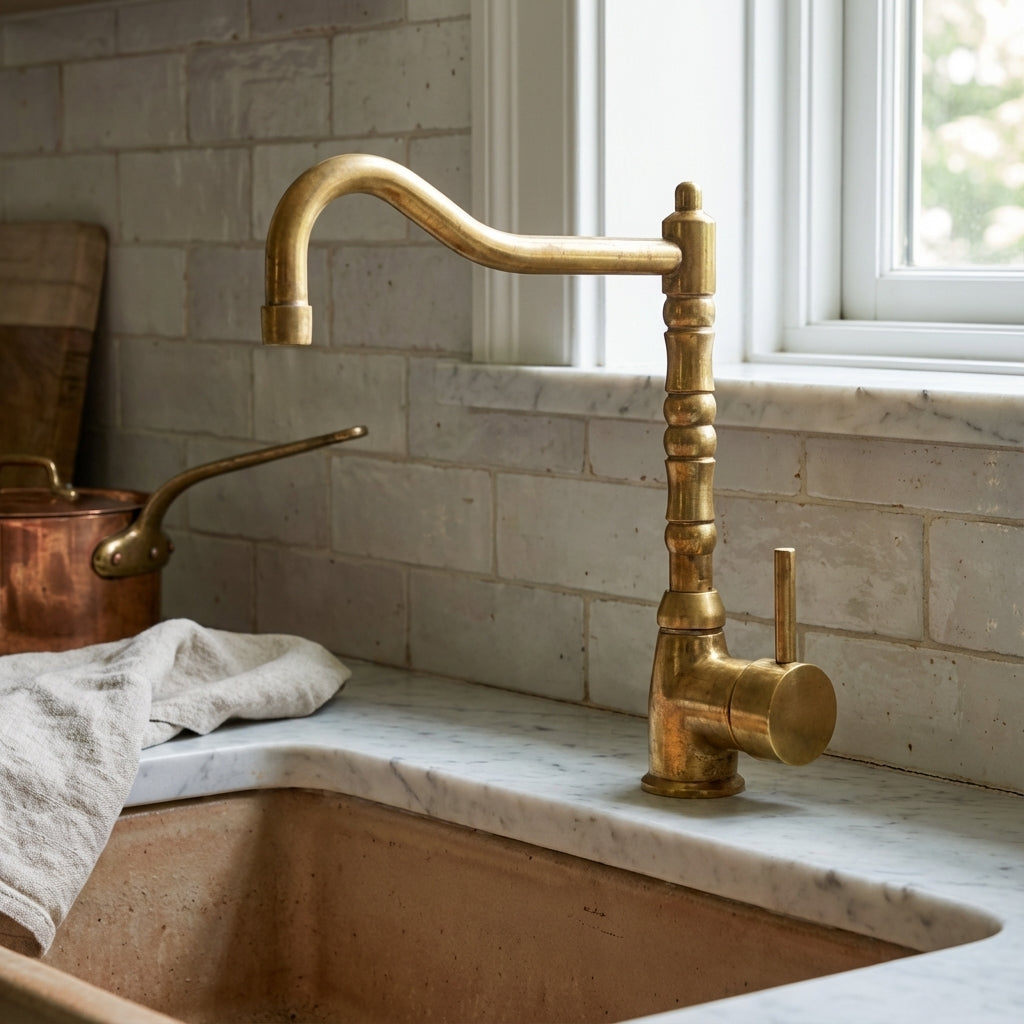 Solid Brass Deck Mount Bathroom Sink Faucet with Single Handle - Zayian