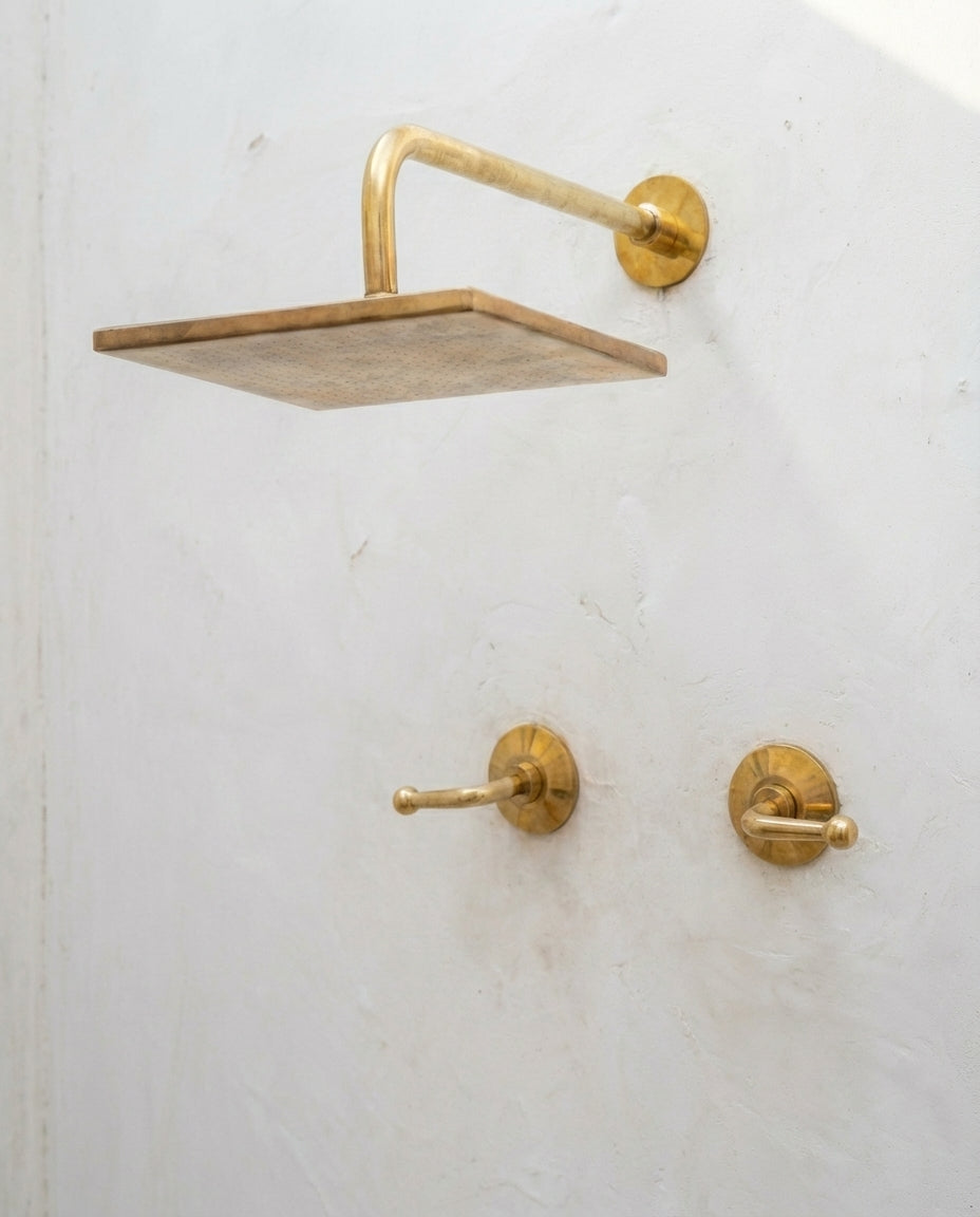 Unlacquered Brass Shower Set with Lever Handles & Rough-In Valve - Zayian