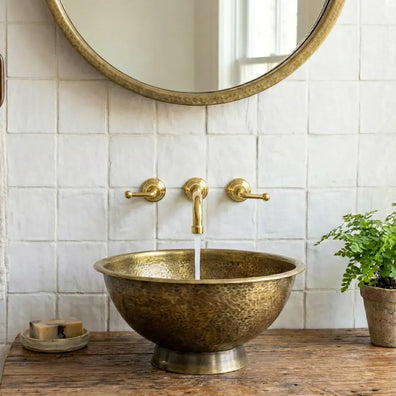 Antique Hammered Brass Vessel Sink Top Mount Bathroom VanityVintage Charm: Hammered Brass Sink | Satisfied or Refunded