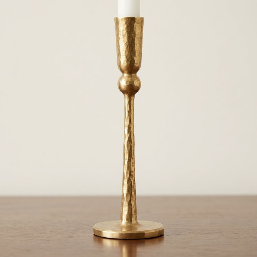 Solid Brass Ball-Stem Taper Candle Holder
