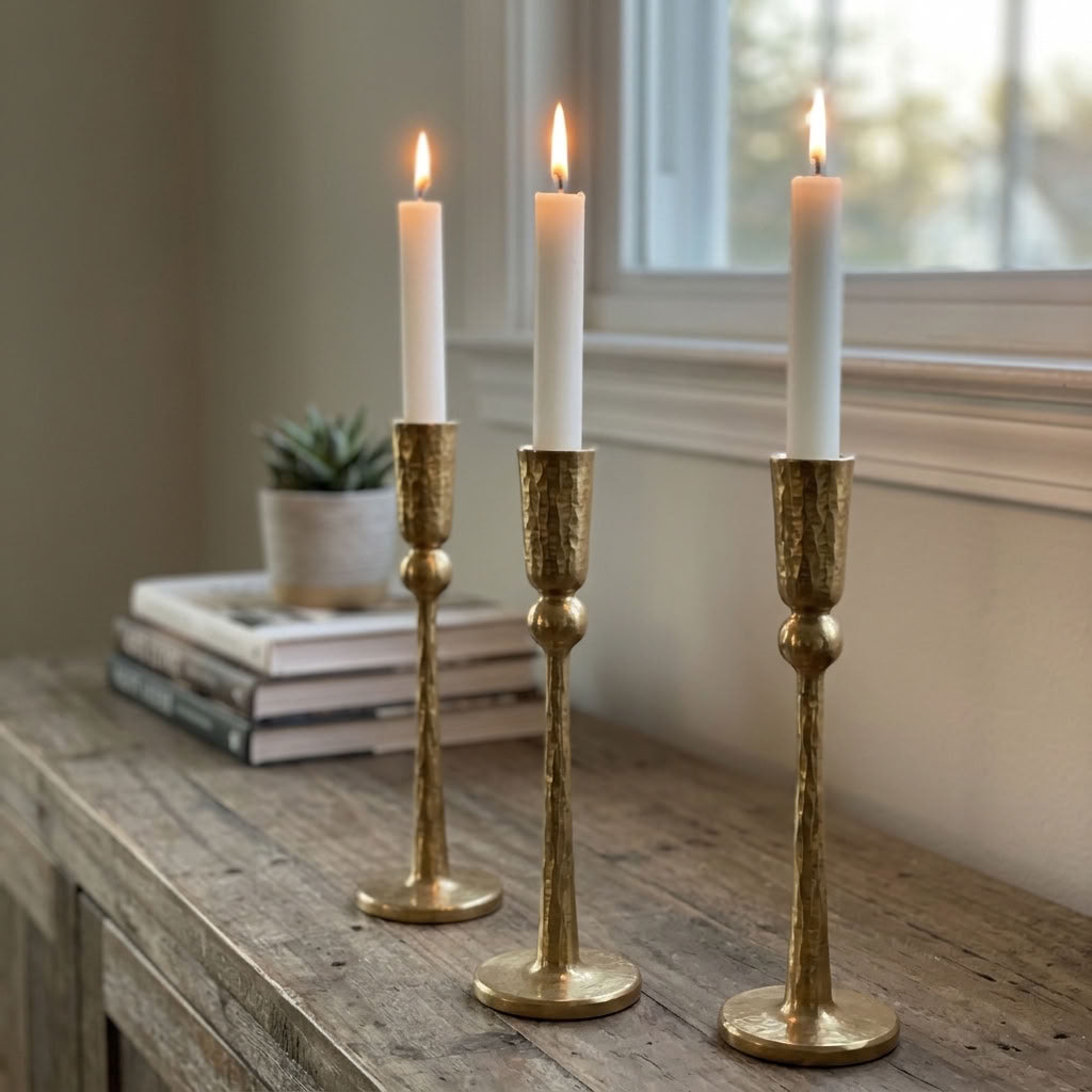 Solid Brass Ball-Stem Taper Candle Holder