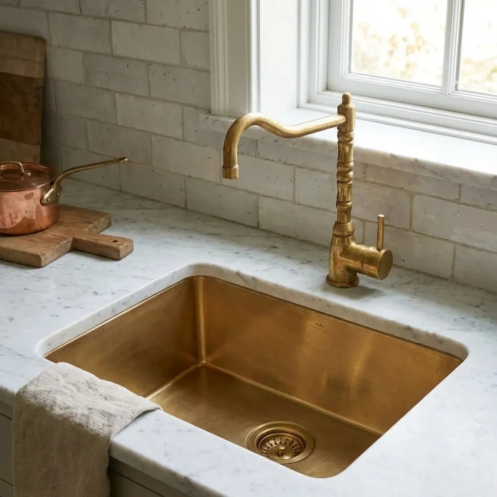 Handcrafted Undermount Brass Bar Sink - Square Bar Kitchen Sink Including drain