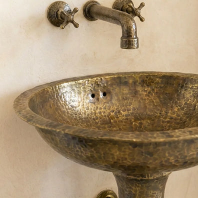 Freestanding Vintage Patina Brass Pedestal Sink - Handmade Old-World Bathroom SinkFreestanding Vintage Brass Pedestal Sink | Handmade Bathroom Basin
