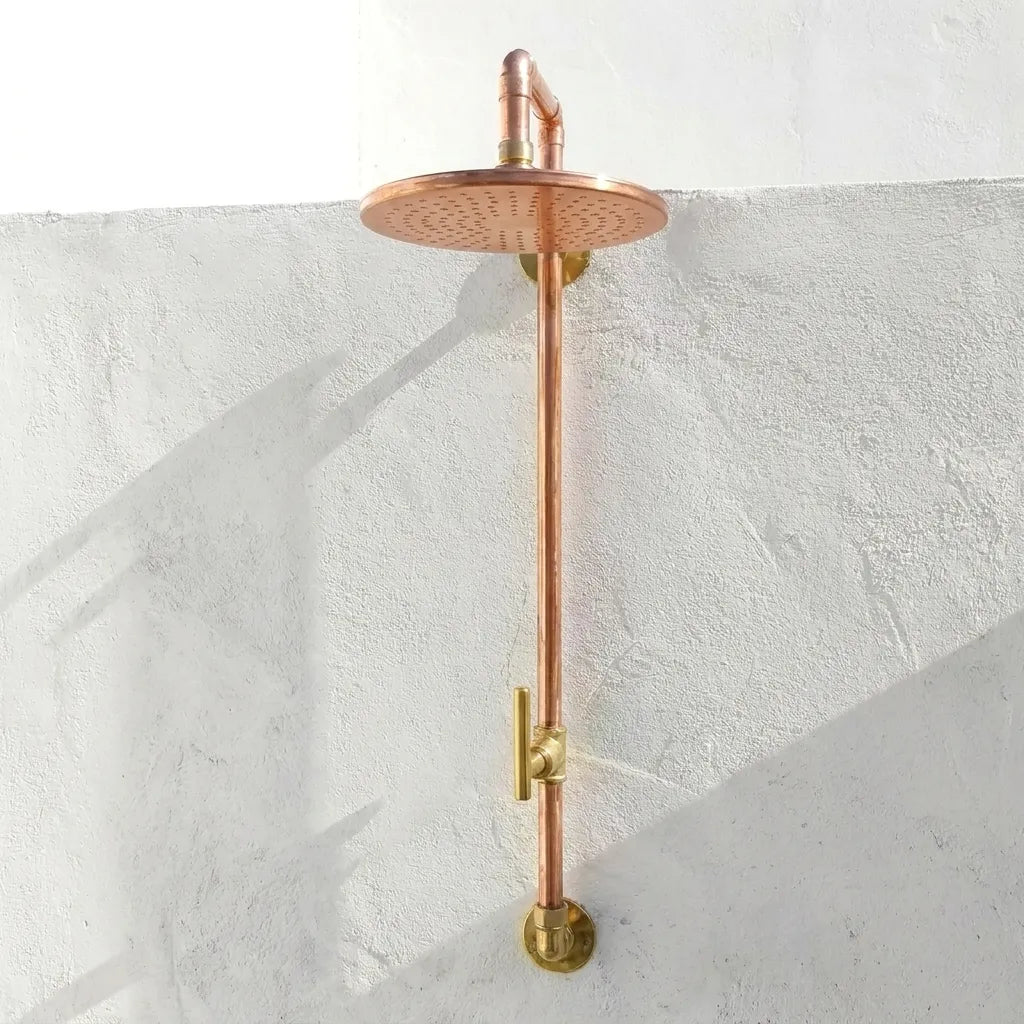 Outdoor Copper Rain Shower System with Single Handle - Wall Mounted Luxury Shower FixtureOutdoor Copper Rain Shower System with Single Handle - Wall Mounted Luxury Shower Fixture