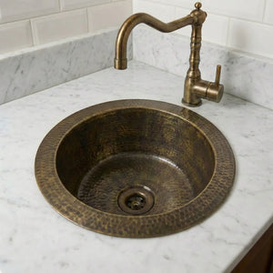 Zayian Bathroom Sinks Hammered Antique Brass Bar Sink – Solid Round Drop-In Prep Sink with Aged Patina Finish