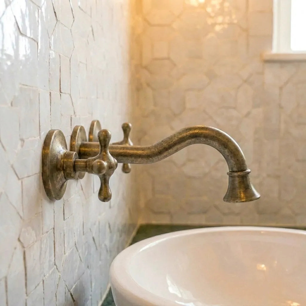 Classic European Vintage Brass Bathroom Wall FaucetClassic European Vintage Brass Bathroom Wall Faucet
