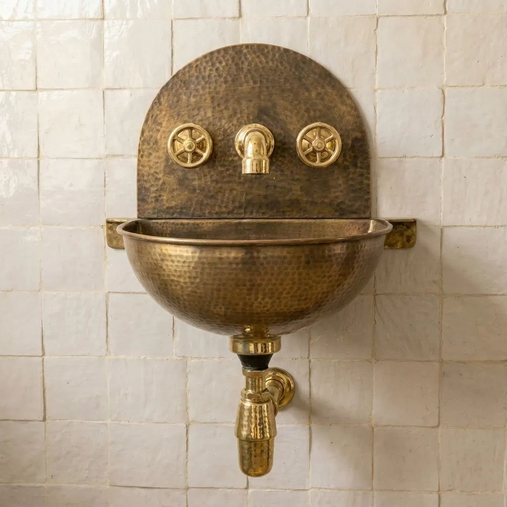 Antique Style Brass Wall Hung Sink with Faucet Combo


