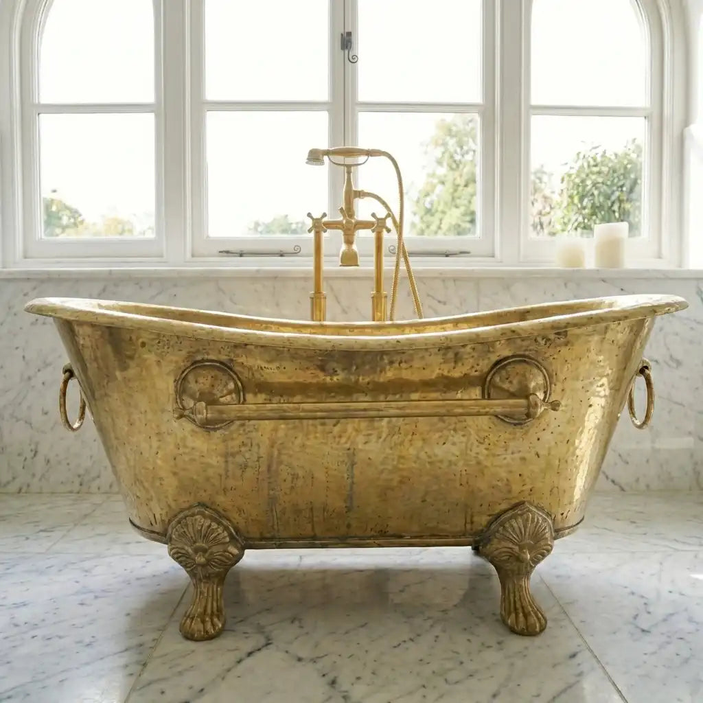 Vintage Solid Brass Clawfoot Bathtub - Handcrafted Antique TubVintage Solid Brass Clawfoot Bathtub - Handcrafted Antique Tub