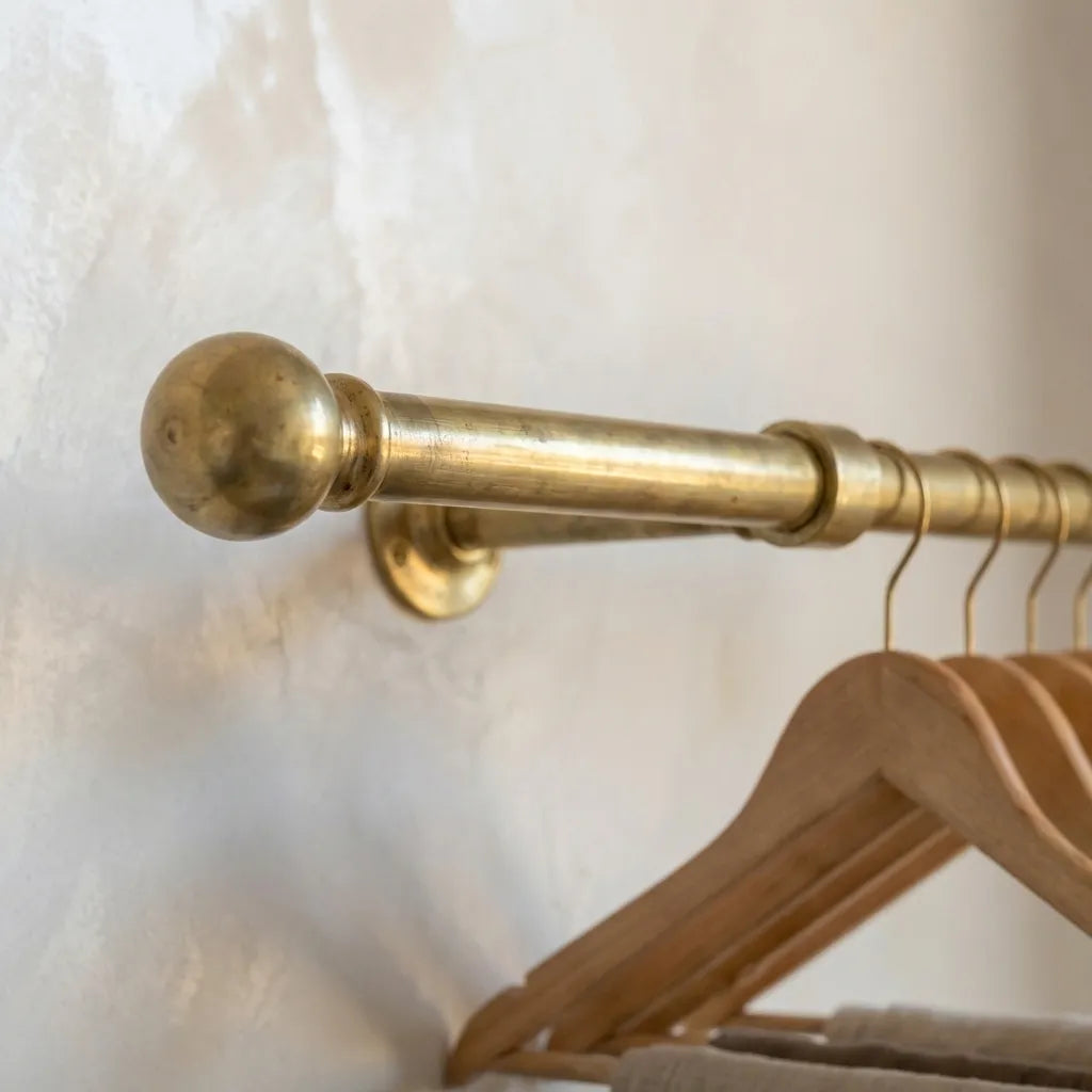 Unlacquered Brass Closet Rod - Wall Mounted Vintage Clothes RailUnlacquered Brass Closet Rod | Wall Mounted Vintage Clothes Rail