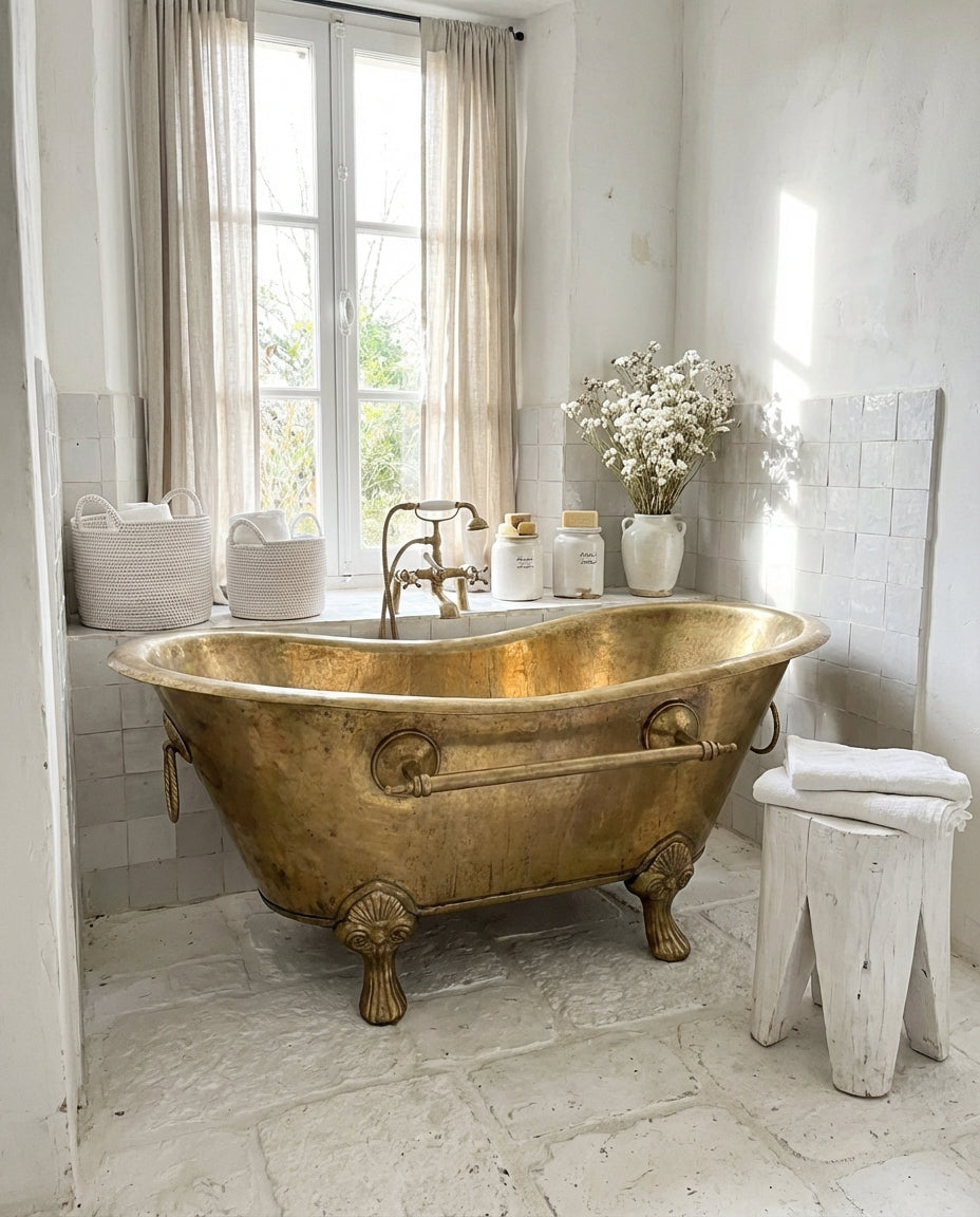 Vintage Solid Brass Clawfoot Bathtub - Handcrafted Antique TubVintage Solid Brass Clawfoot Bathtub - Handcrafted Antique Tub