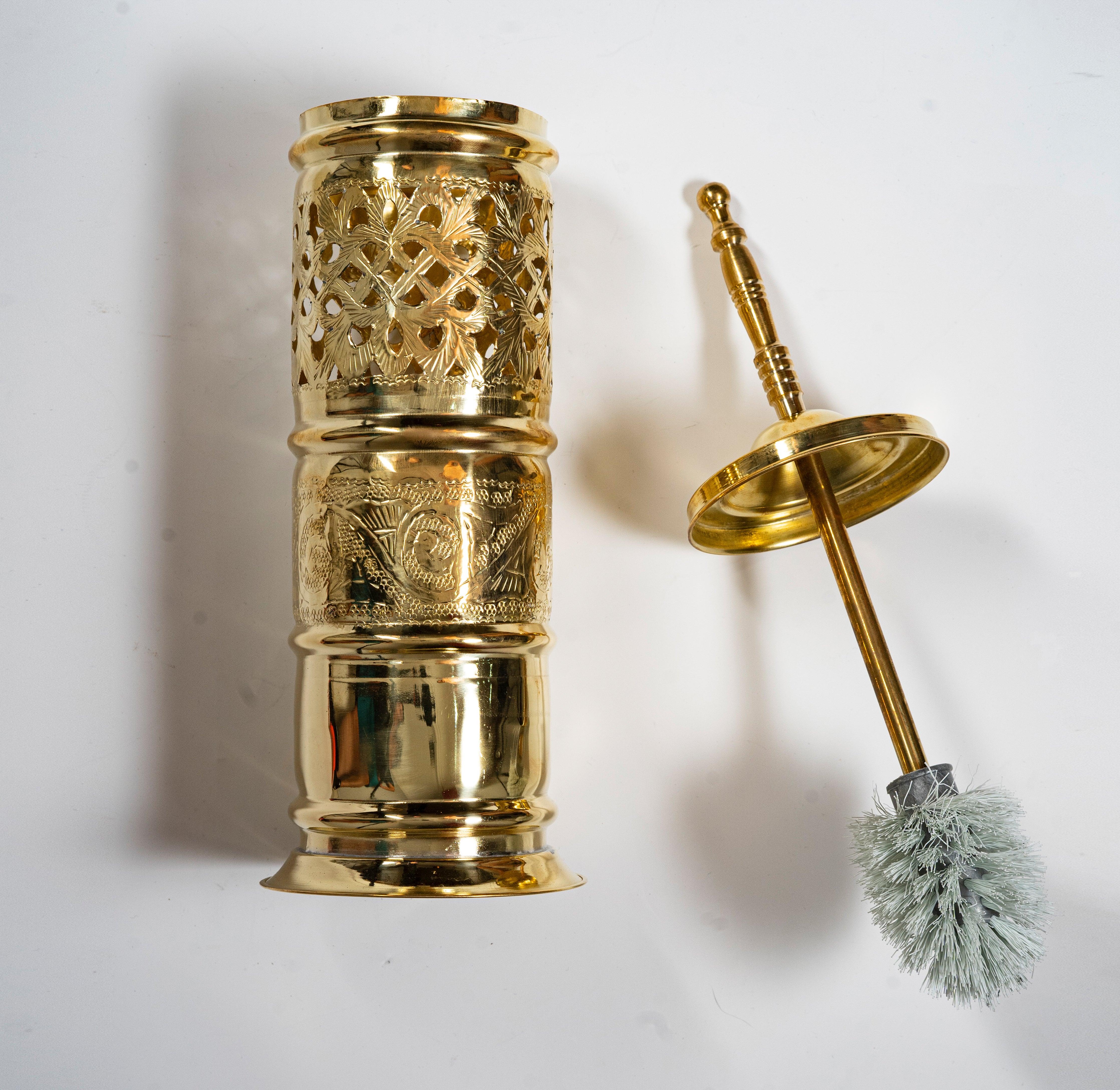 Antique Unlacquered Brass Toilet Brush - Zayian