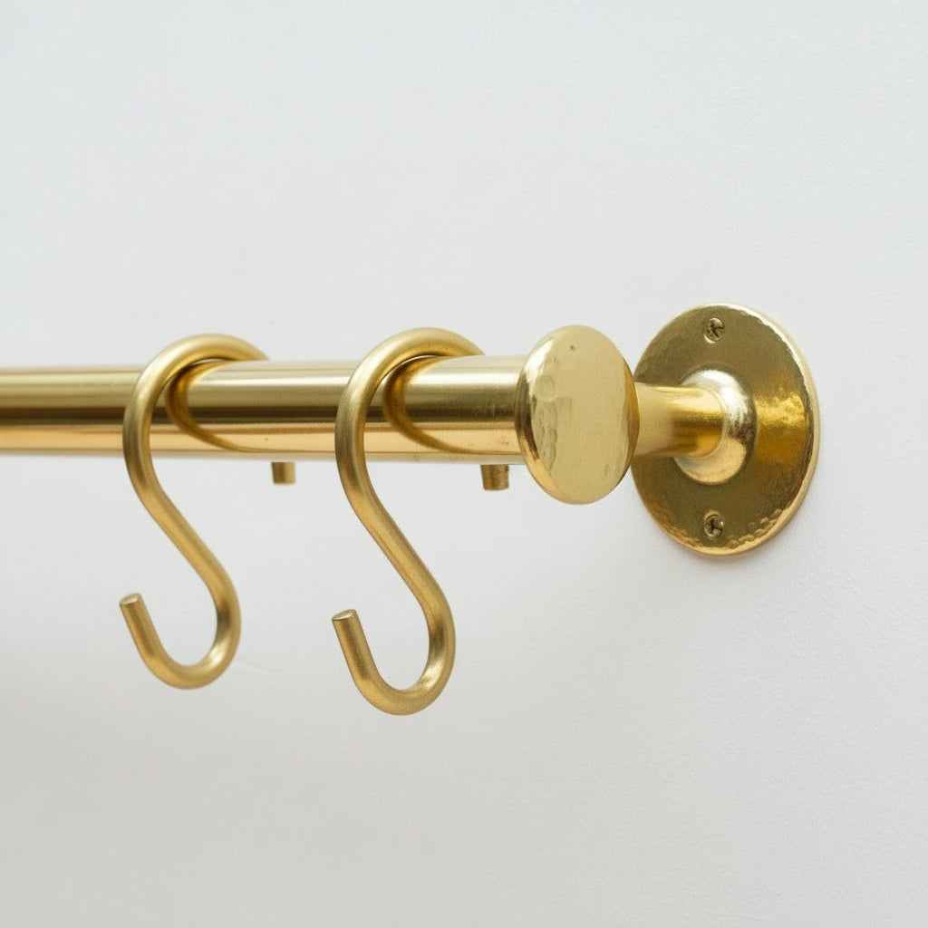 Solid Brass Wall Mounted Kitchen Rail – Hanging Rod with Hooks - Zayian